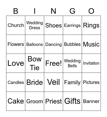 Bridal Shower Bingo Card