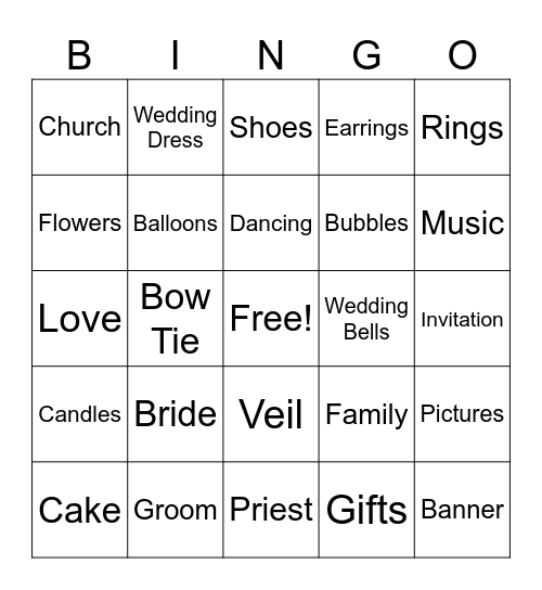 Bridal Shower Bingo Card