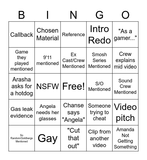 Smosh Bingo Card