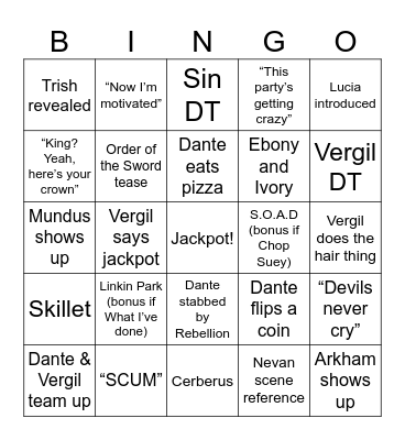 DMC anime season 2 Bingo Card