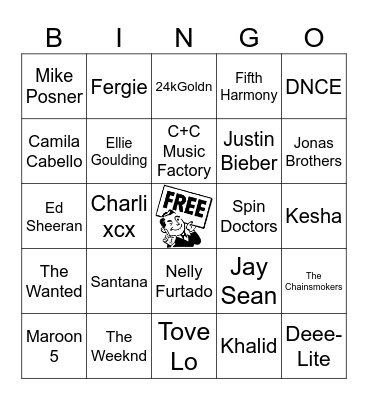 Throwback Pop Bingo Card