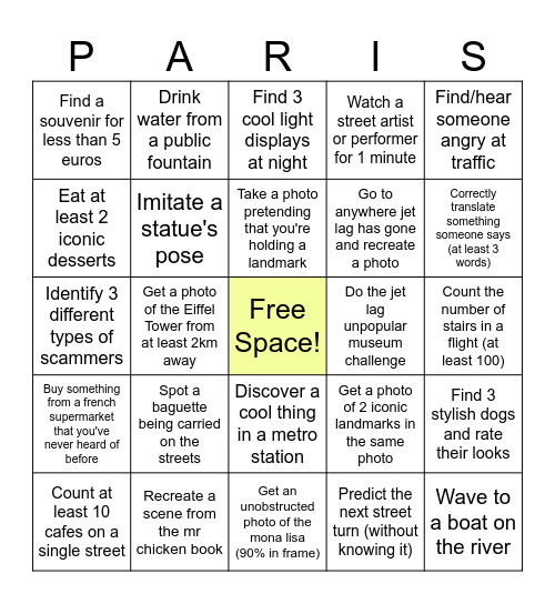 Paris Bingo Card
