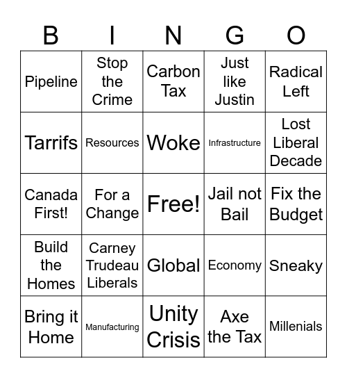 Canadian Debate Bingo Card