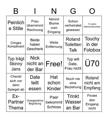 First Dates Bingo Card