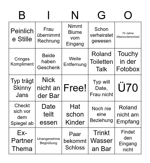 First Dates Bingo Card