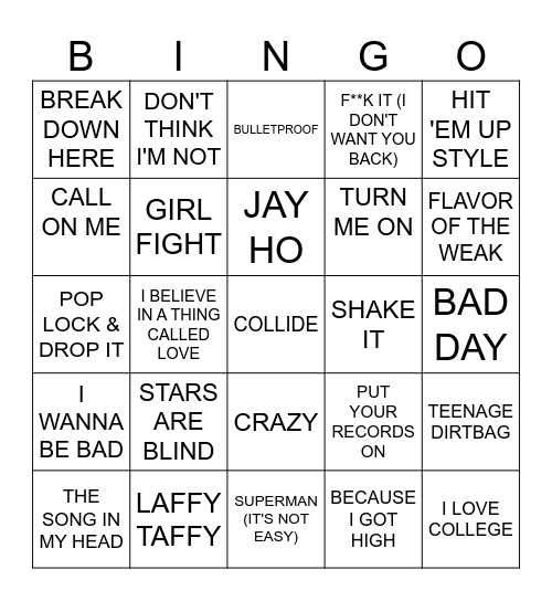 2000's One Hit Wonders Bingo Card