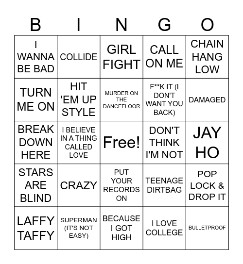 8/7- 2000's One Hit Wonders Bingo Card