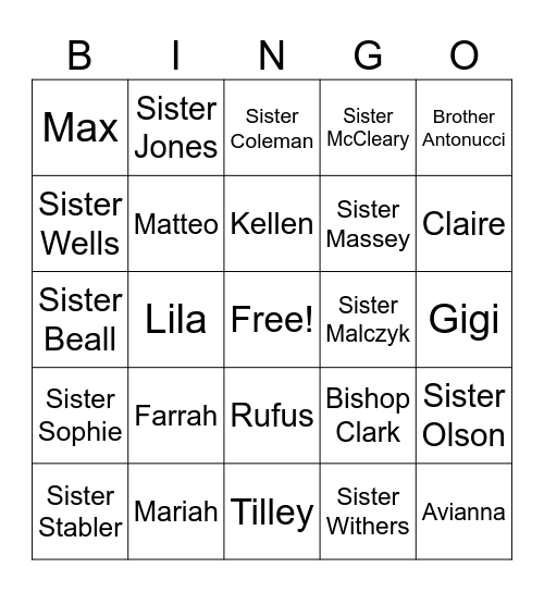 Our Primary Bingo Card