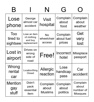 England without plans Bingo Card