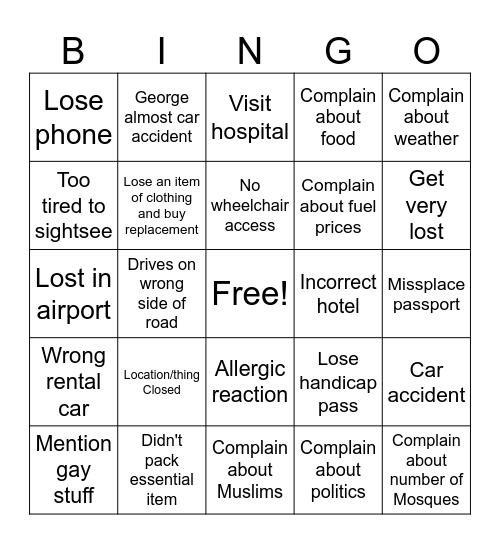 England without plans Bingo Card