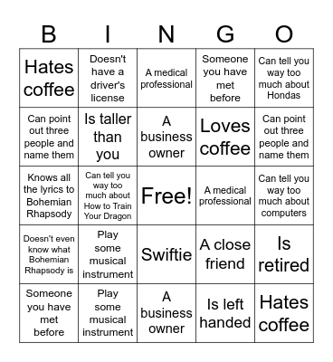 Guest List BINGO Card
