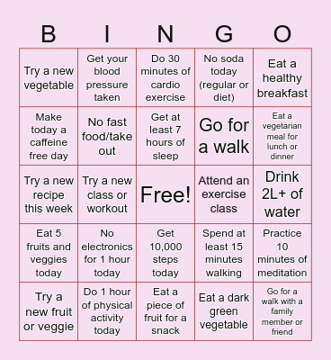 Wellness Bingo Card