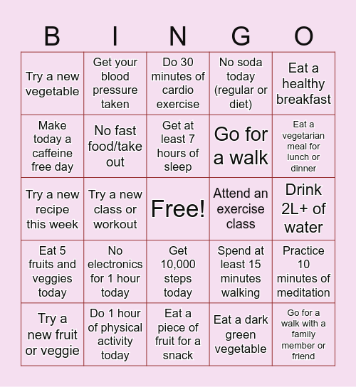 Wellness Bingo Card