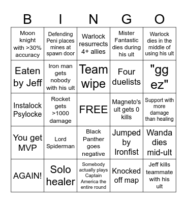 Marvel Rivals bingo Card