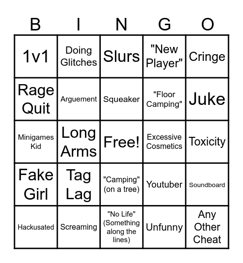 Gorilla Tag Bingo Card