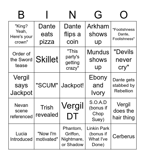 DMC Season 2 Bingo Card