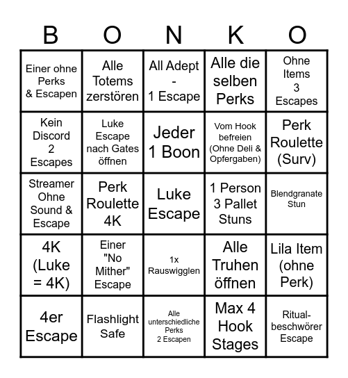 DBD BONKO Bingo Card