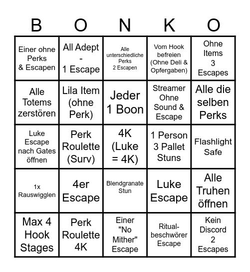 DBD BONKO Bingo Card