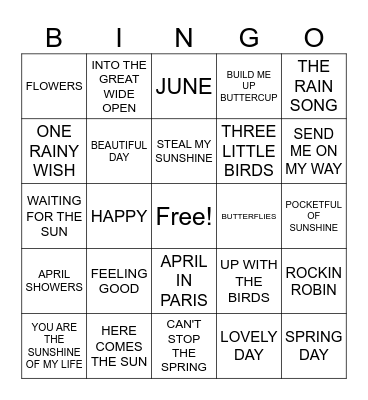 SPRING SONGS Bingo Card