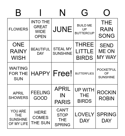 SPRING SONGS Bingo Card