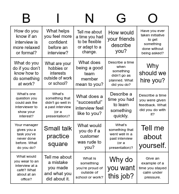 Interview Bingo Card