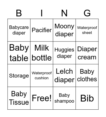 Baby shower Bingo Card