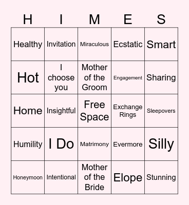 Bridal Shower Bingo Card