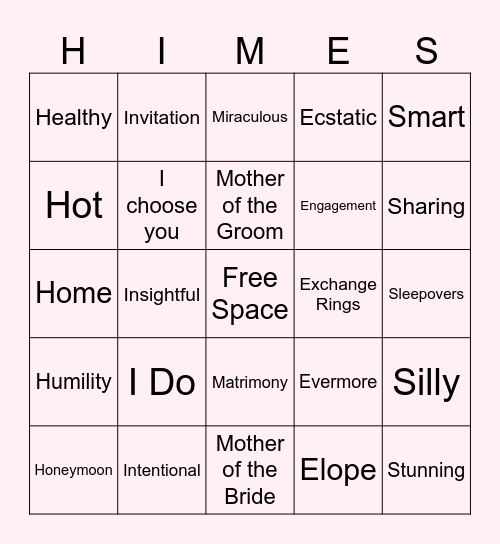 Bridal Shower Bingo Card