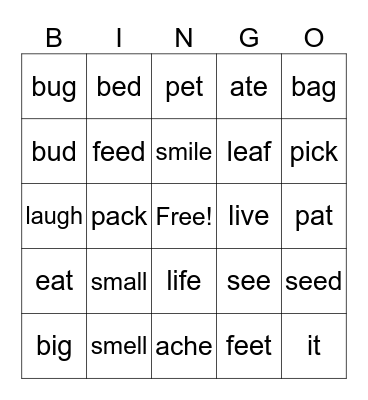 Pronunciation Bingo 1 Bingo Card