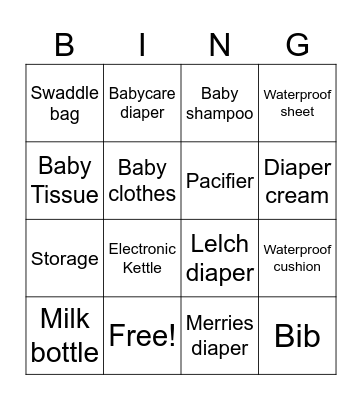 Baby shower Bingo Card