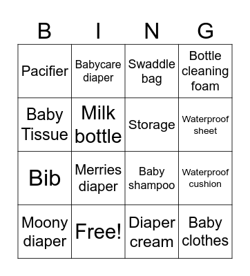 Baby shower Bingo Card