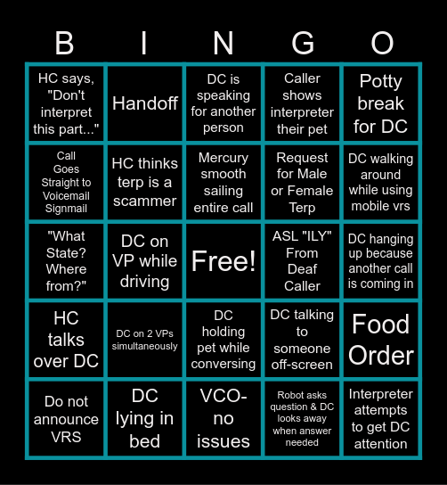 Things That Happen In VRS Bingo Card