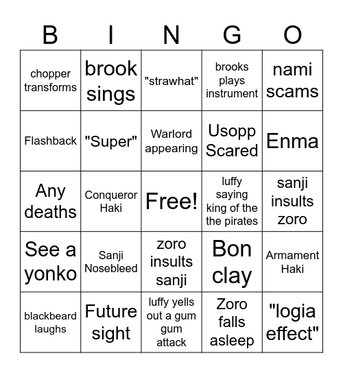 One Piece Bingo Card
