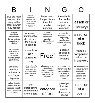 LITERARY TEXT 5TH Bingo Card