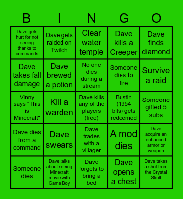 Minecraft May Bingo Card
