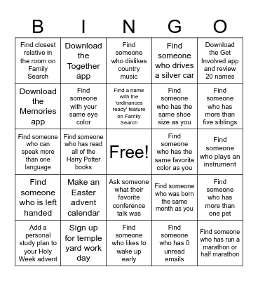 Temple Day Bingo Card