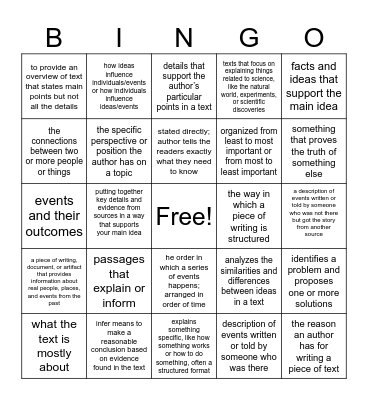 INFORMATIONAL TEXT 5TH Bingo Card