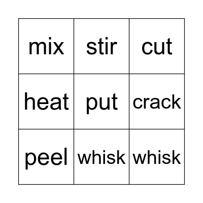 Cooking verbs Bingo Card