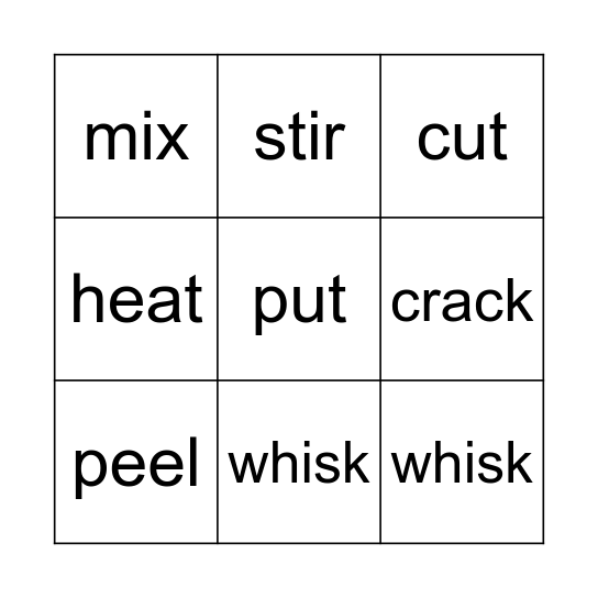 Cooking verbs Bingo Card
