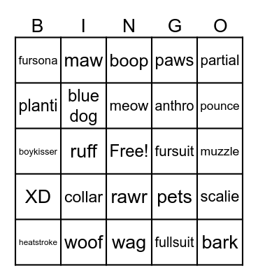 furry bingo Card