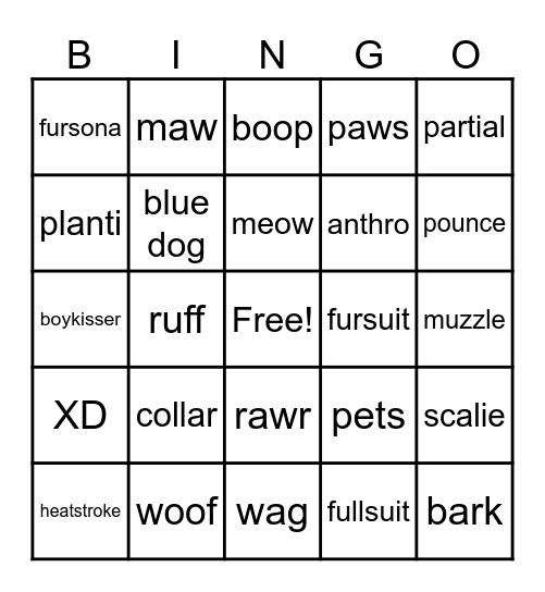furry bingo Card