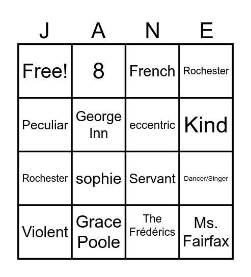 Jane Eyre Bingo Card