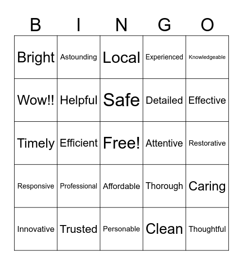 AAA POWER WASH Bingo Card