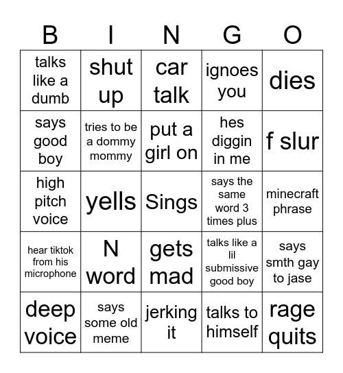 Jack Bingo Card