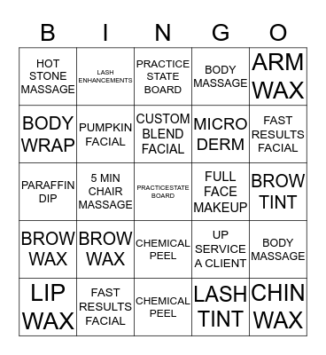 ESTHETICS Bingo Card