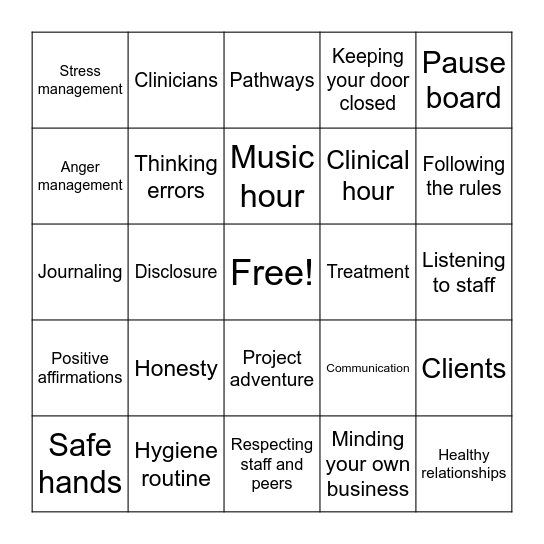 Safe Haven Bingo Card