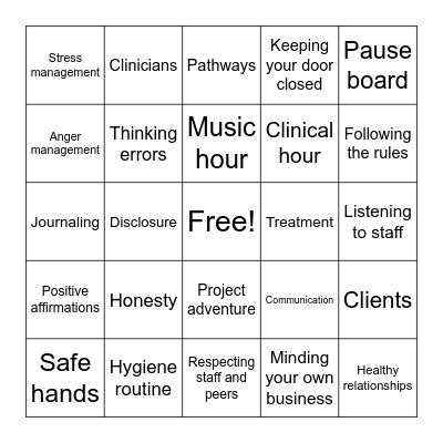 Safe Haven Bingo Card