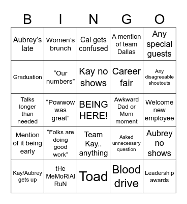 Family Church Bingo Card