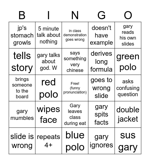 Brother Gary Bingo!! Bingo Card