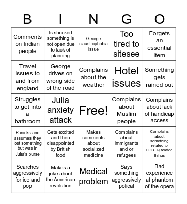 England unsupervised Bingo Card